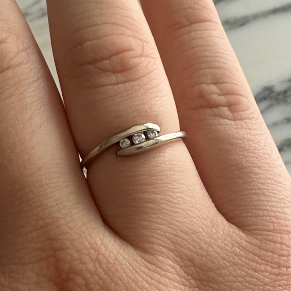 3 Diamond White Gold Bypass Ring size 9